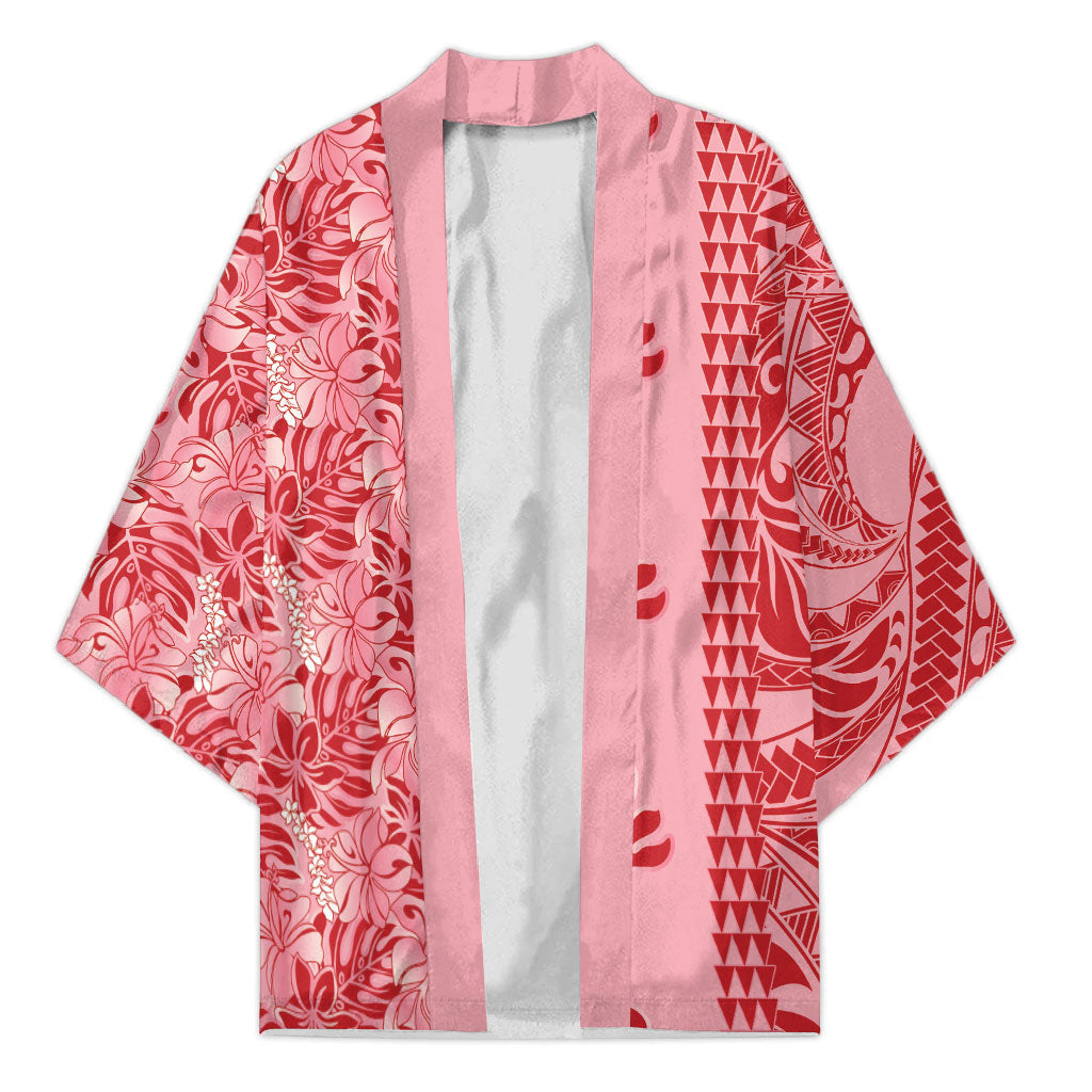 Red Hibiscus Monstera Seamless Kakau Hawaii Kimono LT14 Unisex Red - Polynesian Pride