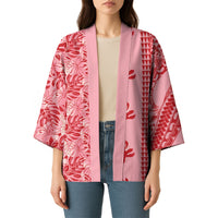 Red Hibiscus Monstera Seamless Kakau Hawaii Kimono LT14 - Polynesian Pride