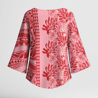 Red Hibiscus Monstera Seamless Kakau Hawaii Kimono Sleeve Blouse LT14 - Polynesian Pride