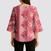 Red Hibiscus Monstera Seamless Kakau Hawaii Kimono Sleeve Blouse LT14 - Polynesian Pride