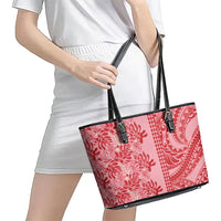 Red Hibiscus Monstera Seamless Kakau Hawaii Leather Tote Bag LT14 - Polynesian Pride