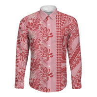 Red Hibiscus Monstera Seamless Kakau Hawaii Long Sleeve Button Shirt LT14 Unisex Red - Polynesian Pride