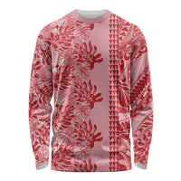 Red Hibiscus Monstera Seamless Kakau Hawaii Long Sleeve Shirt LT14 Unisex Red - Polynesian Pride
