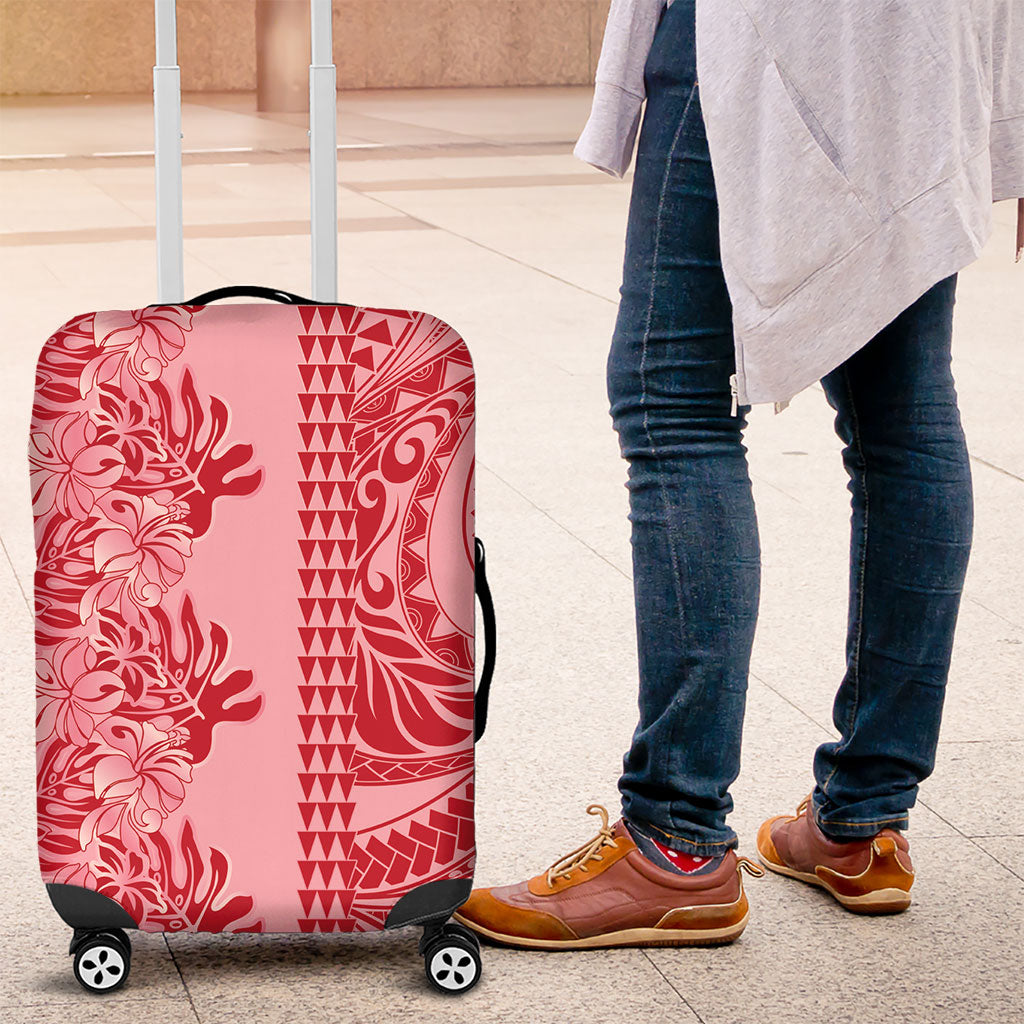 Red Hibiscus Monstera Seamless Kakau Hawaii Luggage Cover LT14 Red - Polynesian Pride