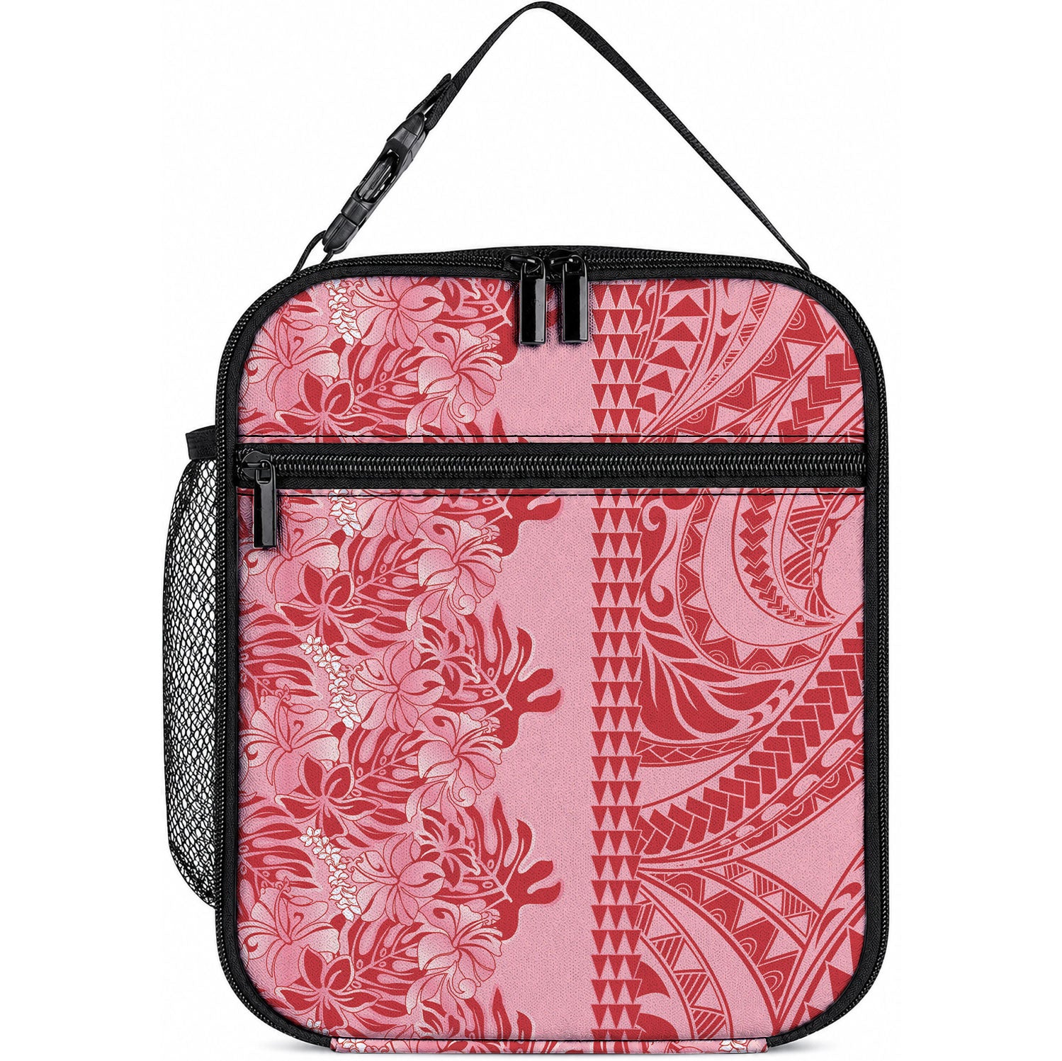 Red Hibiscus Monstera Seamless Kakau Hawaii Lunch Bag LT14 10.2 × 8.3 × 4.3 inch Red - Polynesian Pride