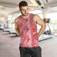 Red Hibiscus Monstera Seamless Kakau Hawaii Men Tank Top LT14 Red - Polynesian Pride