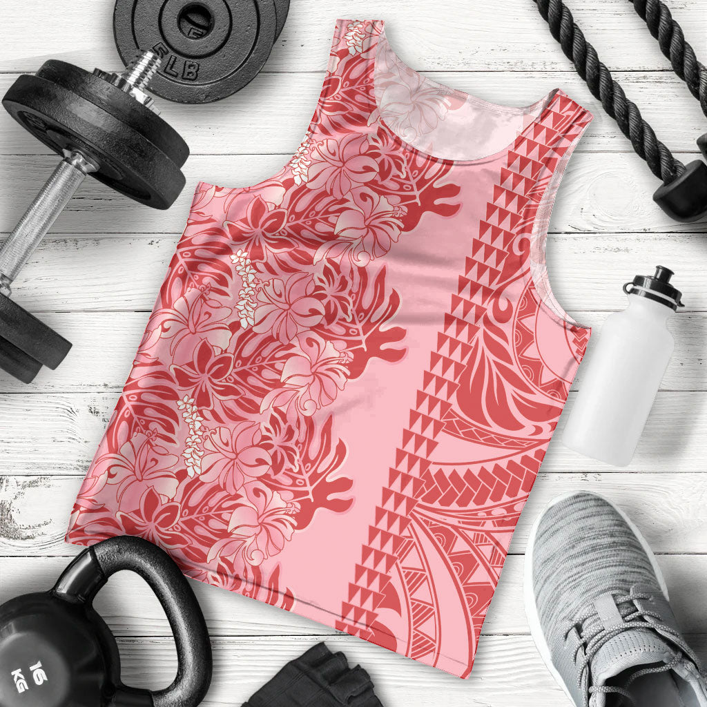 Red Hibiscus Monstera Seamless Kakau Hawaii Men Tank Top LT14 - Polynesian Pride
