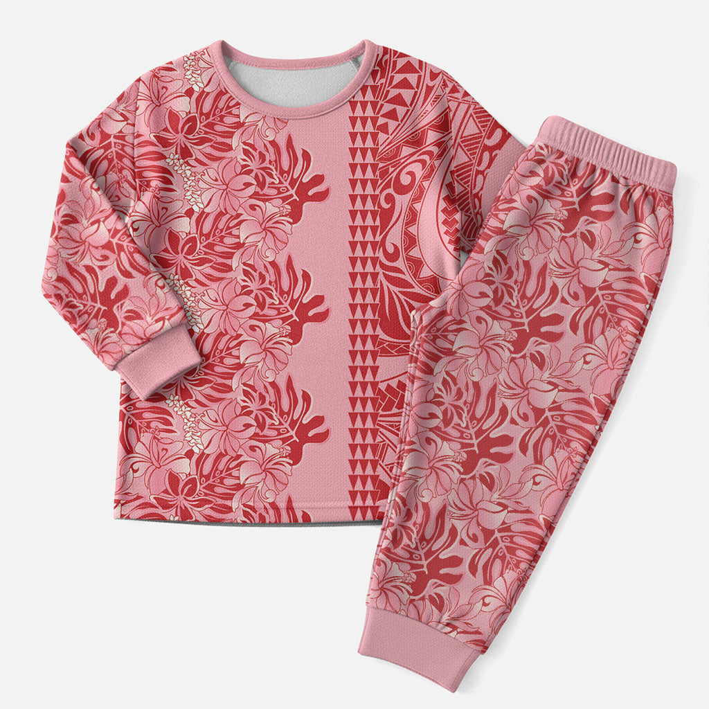 Red Hibiscus Monstera Seamless Kakau Hawaii Christmas Pajama Set LT14 Men Red - Polynesian Pride