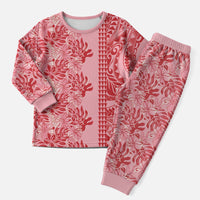 Red Hibiscus Monstera Seamless Kakau Hawaii Christmas Pajama Set LT14 Men Red - Polynesian Pride