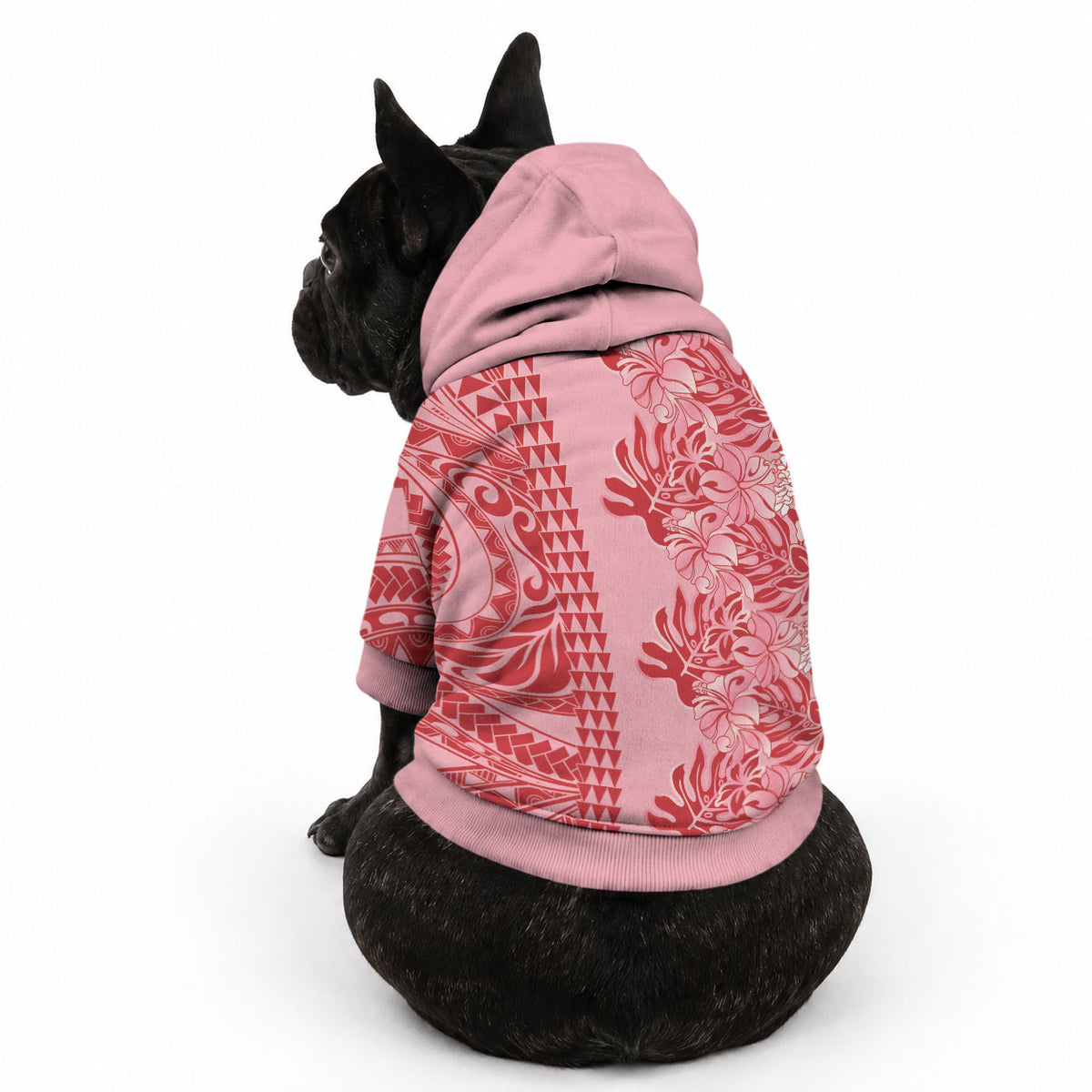 Red Hibiscus Monstera Seamless Kakau Hawaii Pet Hoodie LT14 - Polynesian Pride