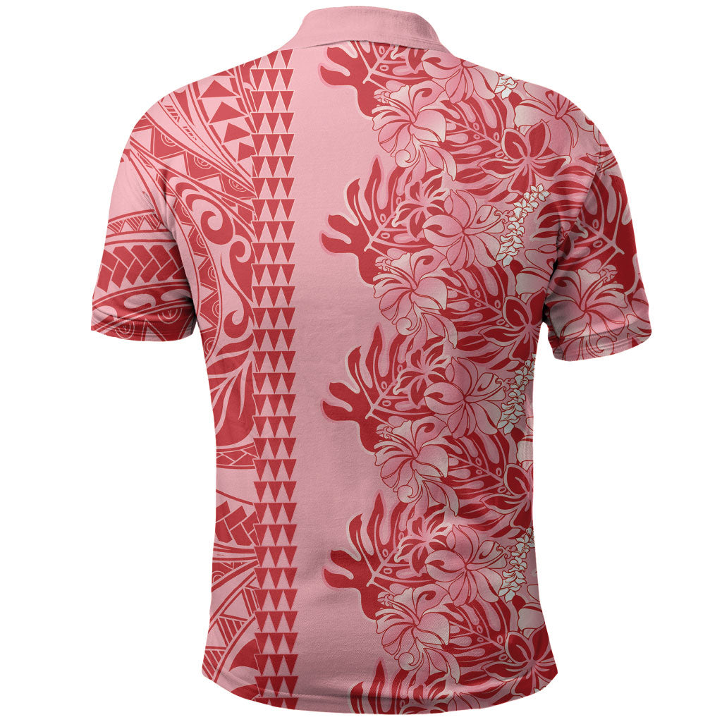 Red Hibiscus Monstera Seamless Kakau Hawaii Polo Shirt LT14 - Polynesian Pride