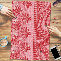 Red Hibiscus Monstera Seamless Kakau Hawaii Puzzle LT14 Red - Polynesian Pride