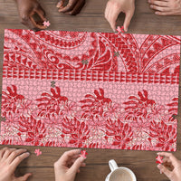 Red Hibiscus Monstera Seamless Kakau Hawaii Puzzle LT14 - Polynesian Pride