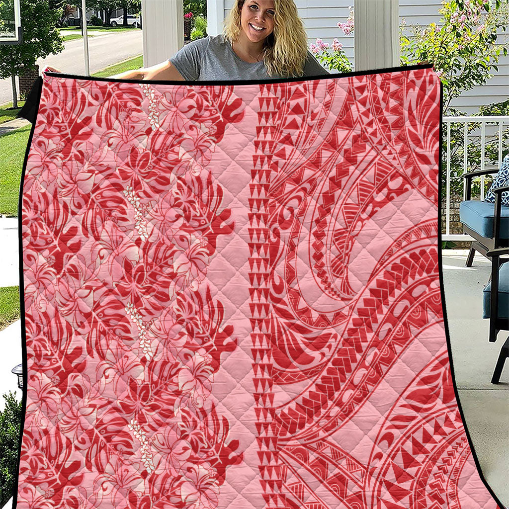 Red Hibiscus Monstera Seamless Kakau Hawaii Quilt LT14 Red - Polynesian Pride