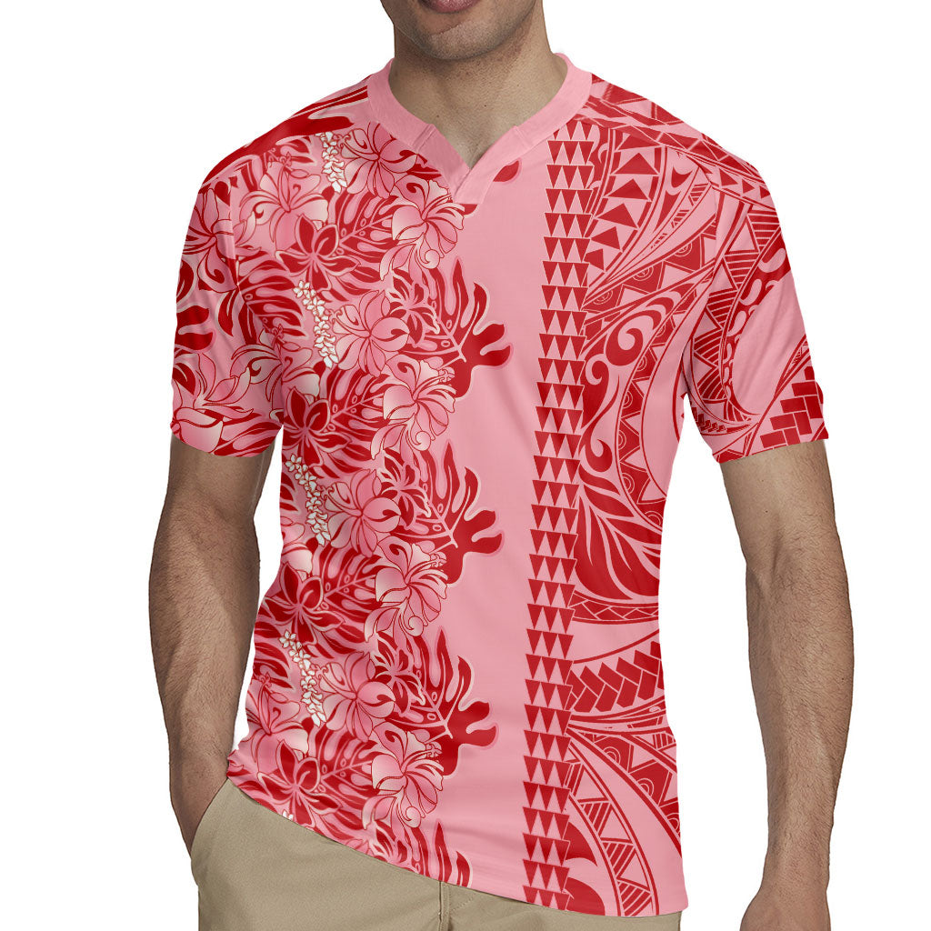 Red Hibiscus Monstera Seamless Kakau Hawaii Rugby Jersey LT14 - Polynesian Pride