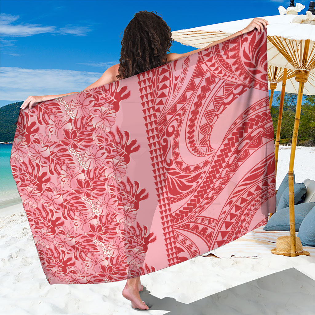 Red Hibiscus Monstera Seamless Kakau Hawaii Sarong LT14 One Size 44 x 66 inches Red - Polynesian Pride