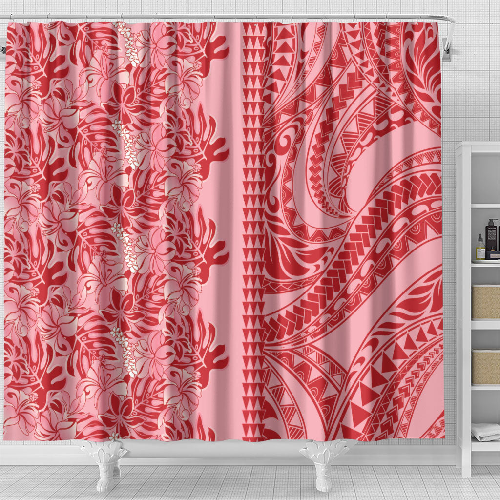 Red Hibiscus Monstera Seamless Kakau Hawaii Shower Curtain LT14 - Polynesian Pride