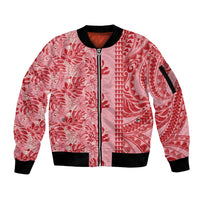 Red Hibiscus Monstera Seamless Kakau Hawaii Sleeve Zip Bomber Jacket LT14 Unisex Red - Polynesian Pride