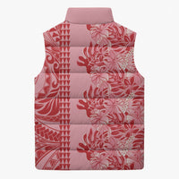 Red Hibiscus Monstera Seamless Kakau Hawaii Sleeveless Puffer Jacket LT14 - Polynesian Pride