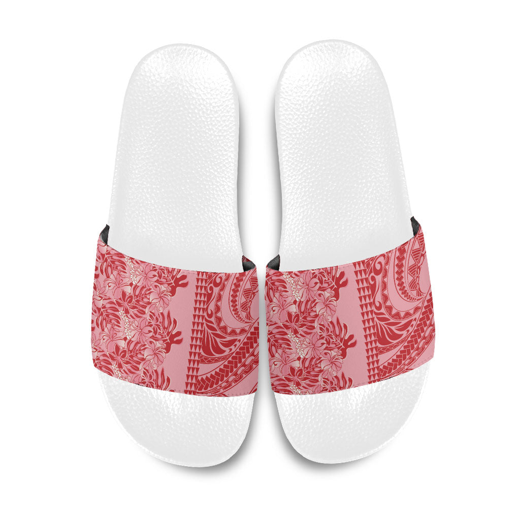 Red Hibiscus Monstera Seamless Kakau Hawaii Slide Sandals LT14 Red - Polynesian Pride