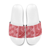 Red Hibiscus Monstera Seamless Kakau Hawaii Slide Sandals LT14 Red - Polynesian Pride