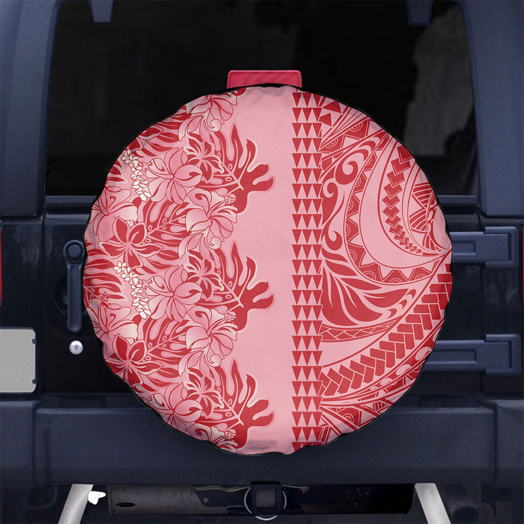 Red Hibiscus Monstera Seamless Kakau Hawaii Spare Tire Cover LT14 No hole Red - Polynesian Pride