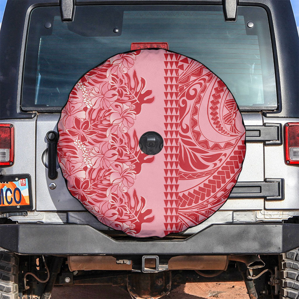 Red Hibiscus Monstera Seamless Kakau Hawaii Spare Tire Cover LT14 Red - Polynesian Pride