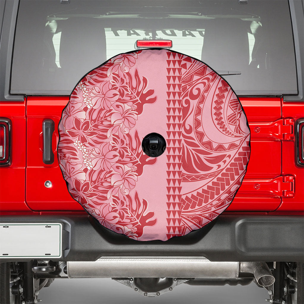Red Hibiscus Monstera Seamless Kakau Hawaii Spare Tire Cover LT14 - Polynesian Pride