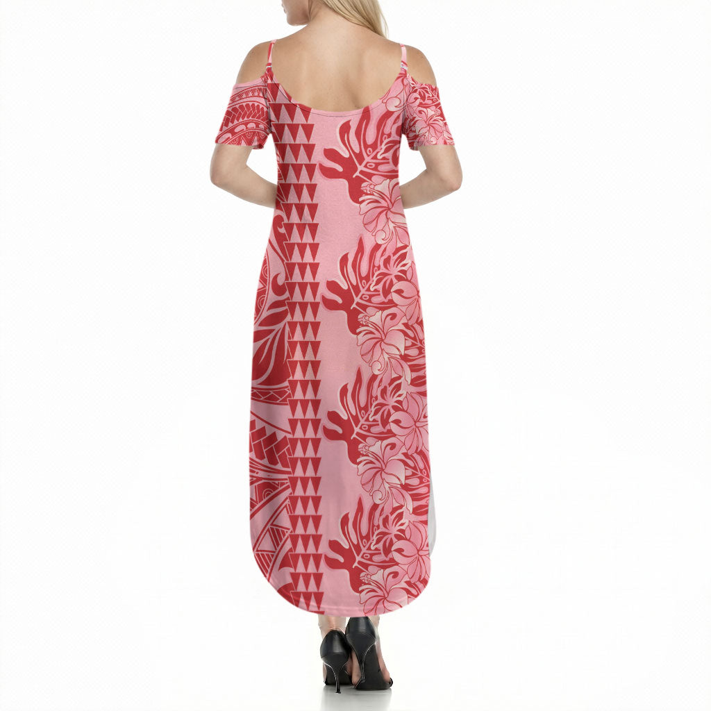 Red Hibiscus Monstera Seamless Kakau Hawaii Summer Maxi Dress LT14 - Polynesian Pride
