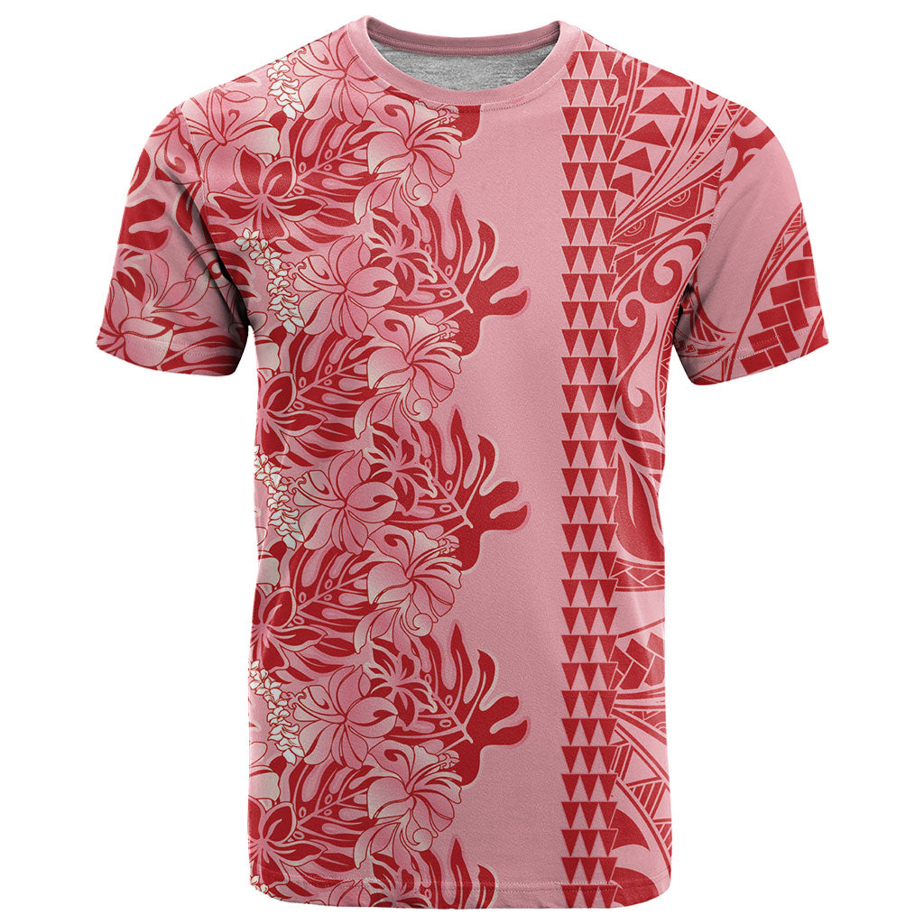 Red Hibiscus Monstera Seamless Kakau Hawaii T Shirt
