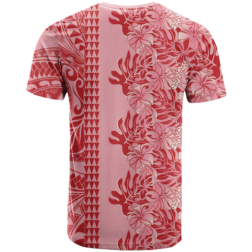 Red Hibiscus Monstera Seamless Kakau Hawaii T Shirt