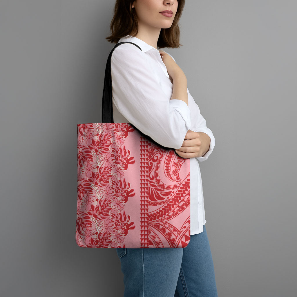 Red Hibiscus Monstera Seamless Kakau Hawaii Tote Bag LT14 - Polynesian Pride