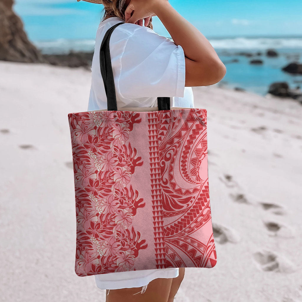 Red Hibiscus Monstera Seamless Kakau Hawaii Tote Bag LT14 - Polynesian Pride