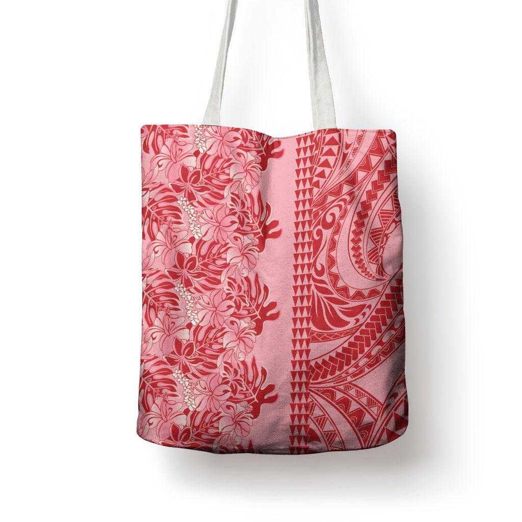 Red Hibiscus Monstera Seamless Kakau Hawaii Tote Bag LT14 - Polynesian Pride