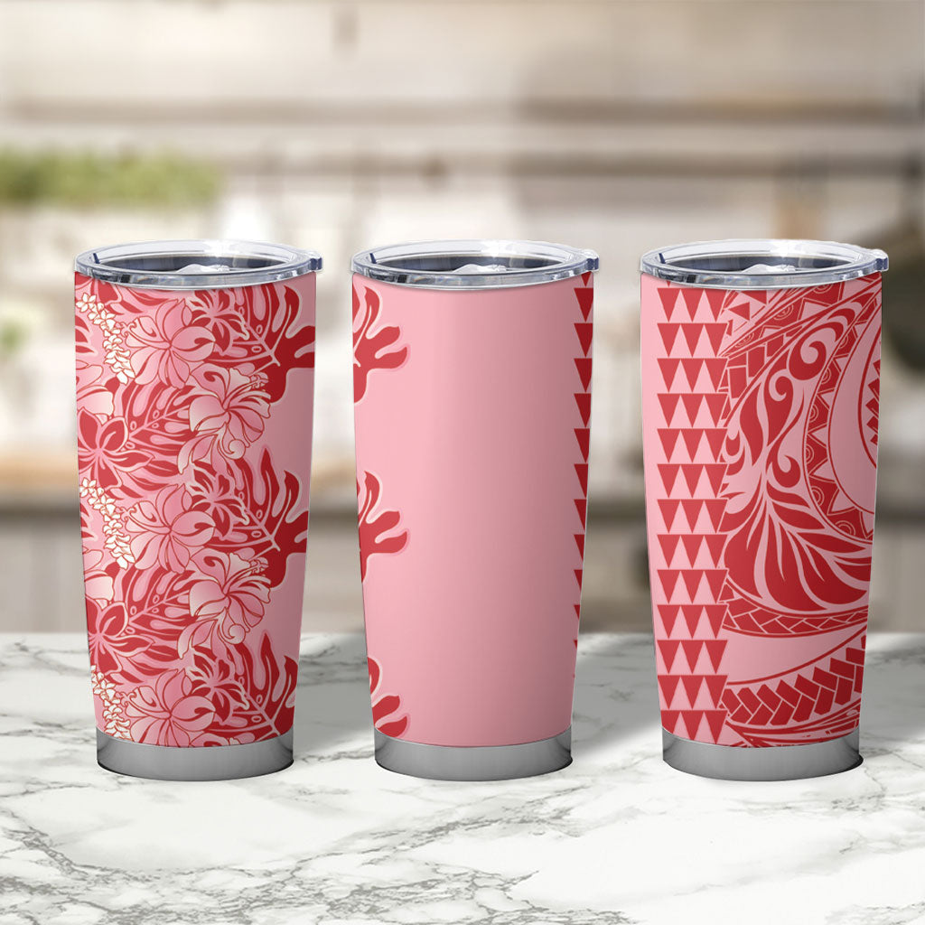 Red Hibiscus Monstera Seamless Kakau Hawaii Tumbler Cup LT14 - Polynesian Pride
