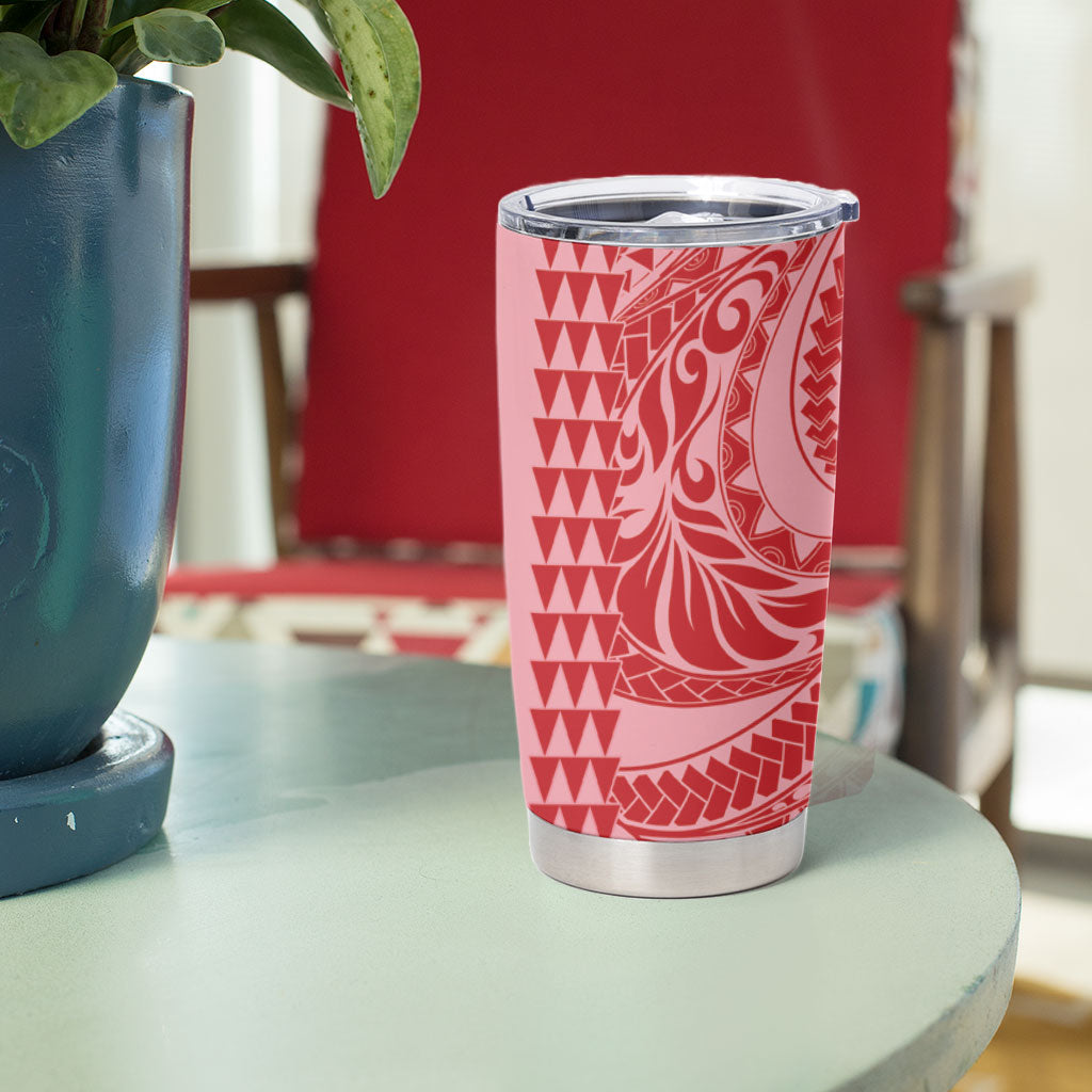 Red Hibiscus Monstera Seamless Kakau Hawaii Tumbler Cup LT14 - Polynesian Pride