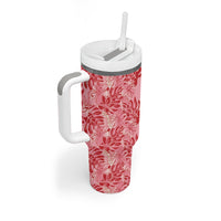 Red Hibiscus Monstera Seamless Kakau Hawaii Tumbler With Handle LT14 - Polynesian Pride