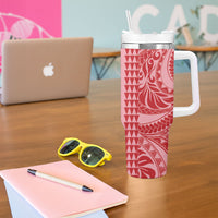 Red Hibiscus Monstera Seamless Kakau Hawaii Tumbler With Handle LT14 - Polynesian Pride