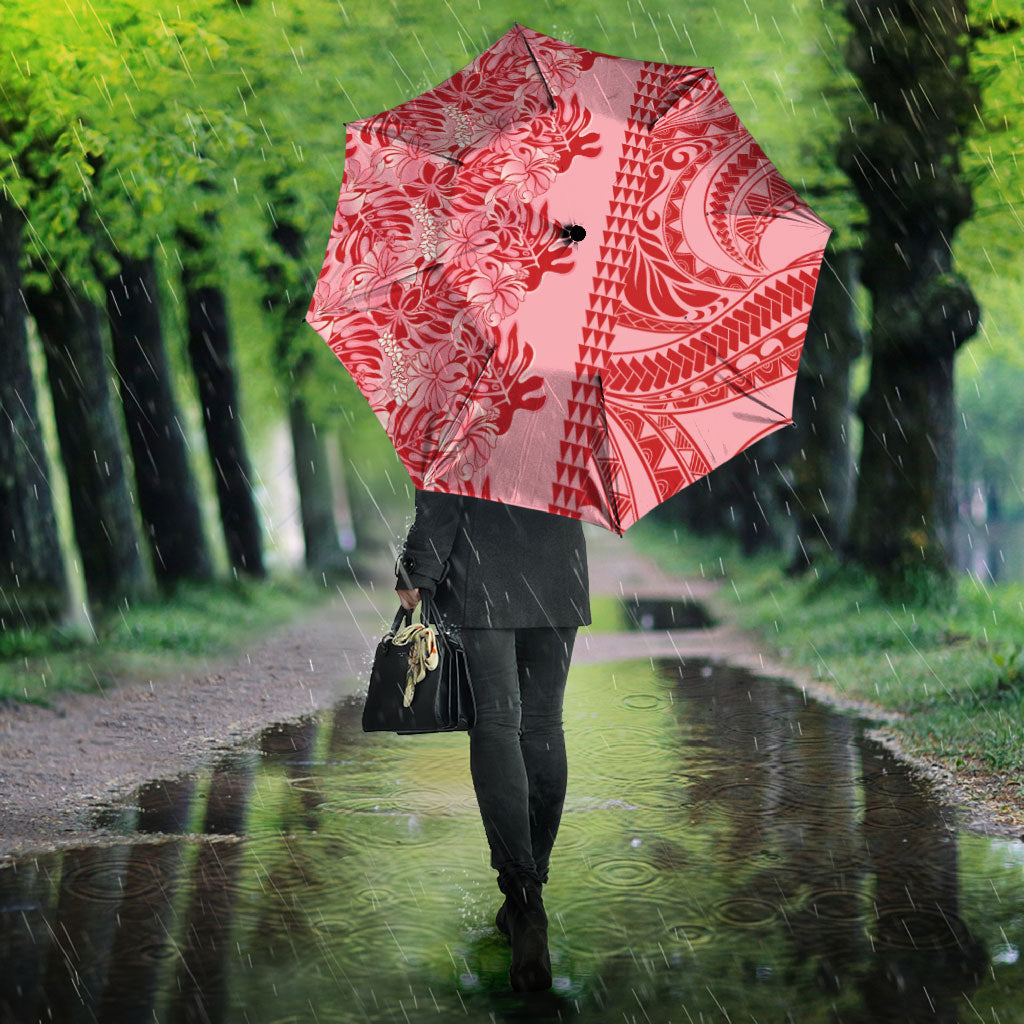 Red Hibiscus Monstera Seamless Kakau Hawaii Umbrella LT14 - Polynesian Pride