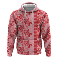Red Hibiscus Monstera Seamless Kakau Hawaii Zip Hoodie LT14 Pullover Hoodie Red - Polynesian Pride