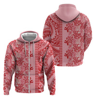 Red Hibiscus Monstera Seamless Kakau Hawaii Zip Hoodie LT14 - Polynesian Pride