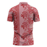 Red Hibiscus Monstera Seamless Kakau Hawaii Zipper Polo Shirt LT14 - Polynesian Pride
