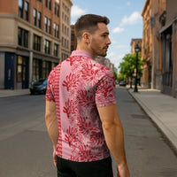 Red Hibiscus Monstera Seamless Kakau Hawaii Zipper Polo Shirt LT14 - Polynesian Pride