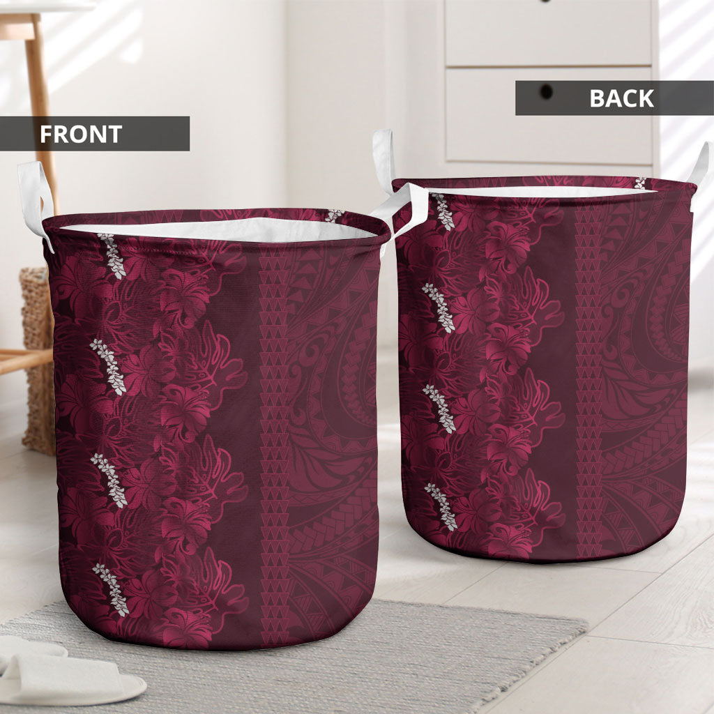 Burgundy Hibiscus Monstera Seamless Kakau Hawaii Laundry Basket LT14 - Polynesian Pride