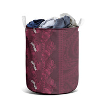 Burgundy Hibiscus Monstera Seamless Kakau Hawaii Laundry Basket LT14 - Polynesian Pride