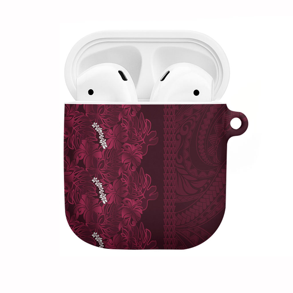 Burgundy Hibiscus Monstera Seamless Kakau Hawaii AirPods Case