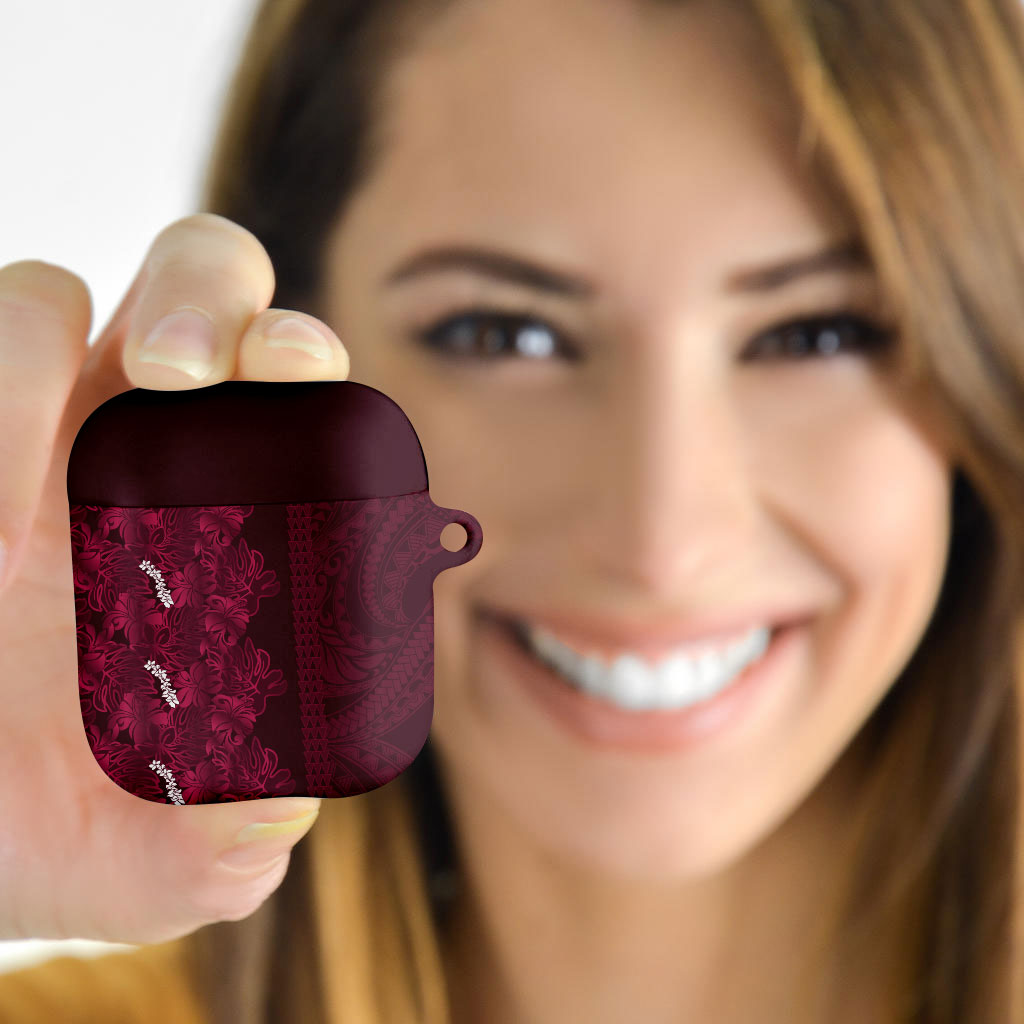 Burgundy Hibiscus Monstera Seamless Kakau Hawaii AirPods Case LT14 - Polynesian Pride