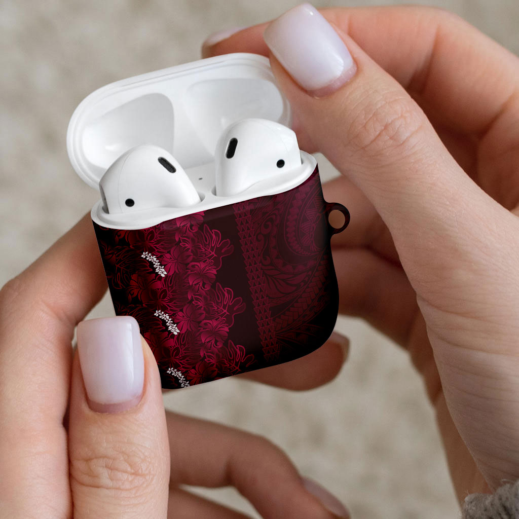 Burgundy Hibiscus Monstera Seamless Kakau Hawaii AirPods Case LT14 - Polynesian Pride