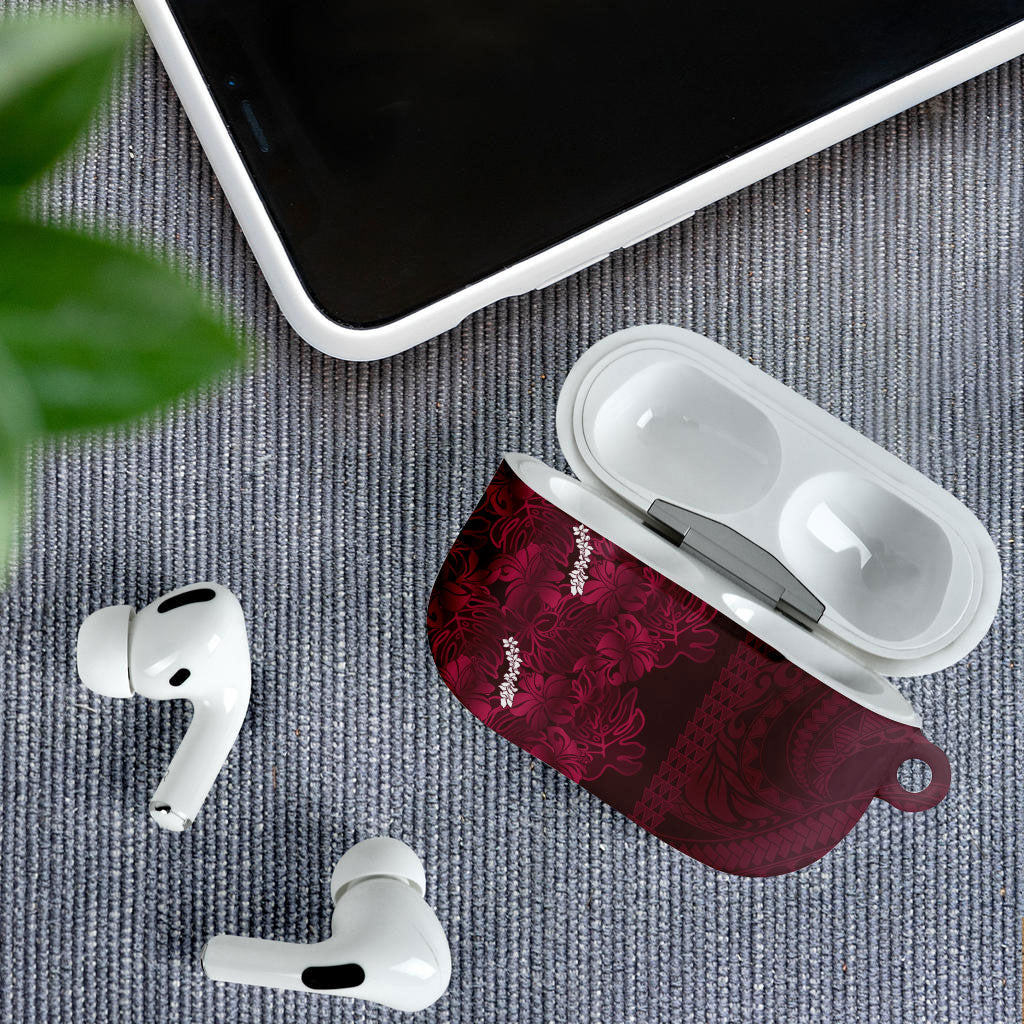 Burgundy Hibiscus Monstera Seamless Kakau Hawaii AirPods Case LT14 - Polynesian Pride