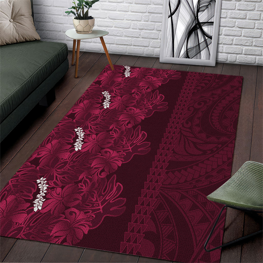 Burgundy Hibiscus Monstera Seamless Kakau Hawaii Area Rug LT14 Burgundy - Polynesian Pride